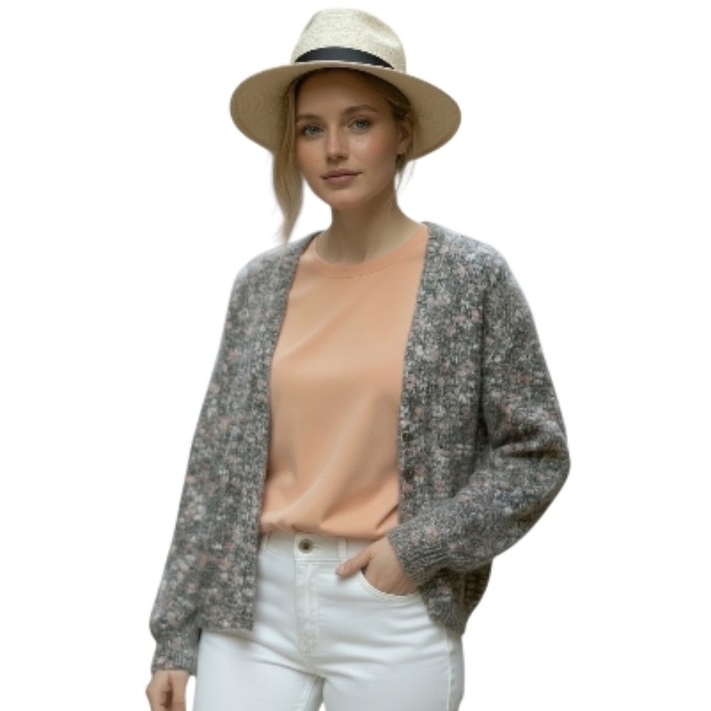 Bartolini Wool Blend Floral Cardigan Size Large